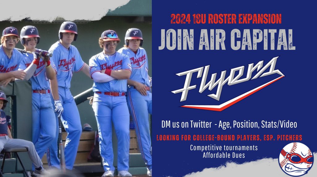 Expanding our roster! Looking for a few good men who want to join #FlyersFamily next summer at 18U, compete, and prep for college baseball!  DM if interested!