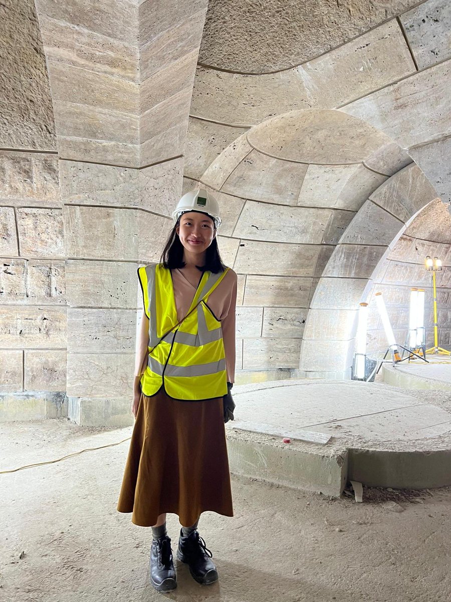 Groupwork_arch's tweet photo. Project Architect Nerissa rightly happy while showing postgrads some of her&amp;Dominic’s masterpiece &amp; the possibilities of stone. From pretensioned asymmetric rib arch vaults to simply stacking up 12m single&amp;twin structural walls. Best wishes to the postgrads/their employers https://t.co/AADwarbaPl