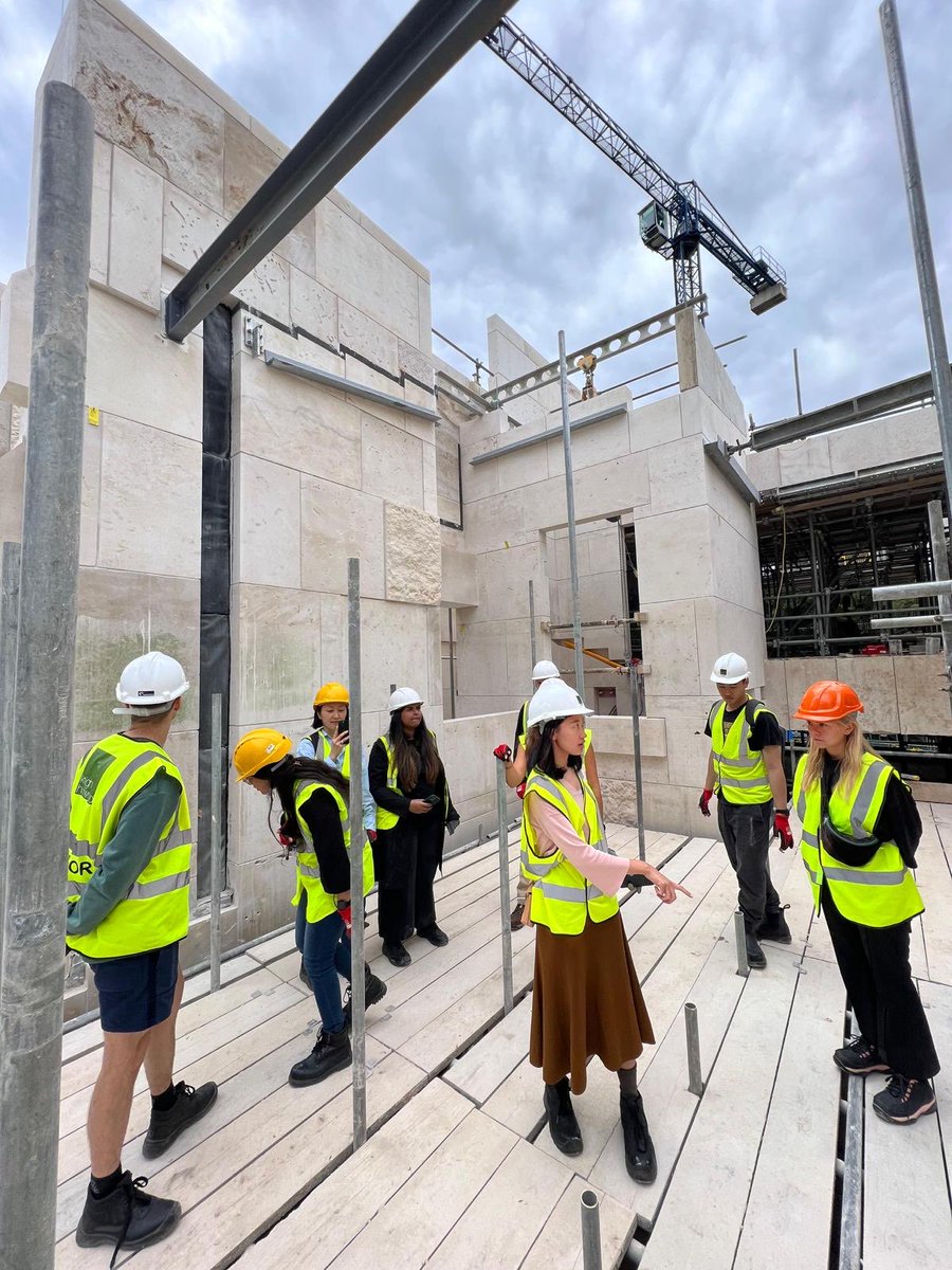 Groupwork_arch's tweet photo. Project Architect Nerissa rightly happy while showing postgrads some of her&amp;Dominic’s masterpiece &amp; the possibilities of stone. From pretensioned asymmetric rib arch vaults to simply stacking up 12m single&amp;twin structural walls. Best wishes to the postgrads/their employers https://t.co/AADwarbaPl