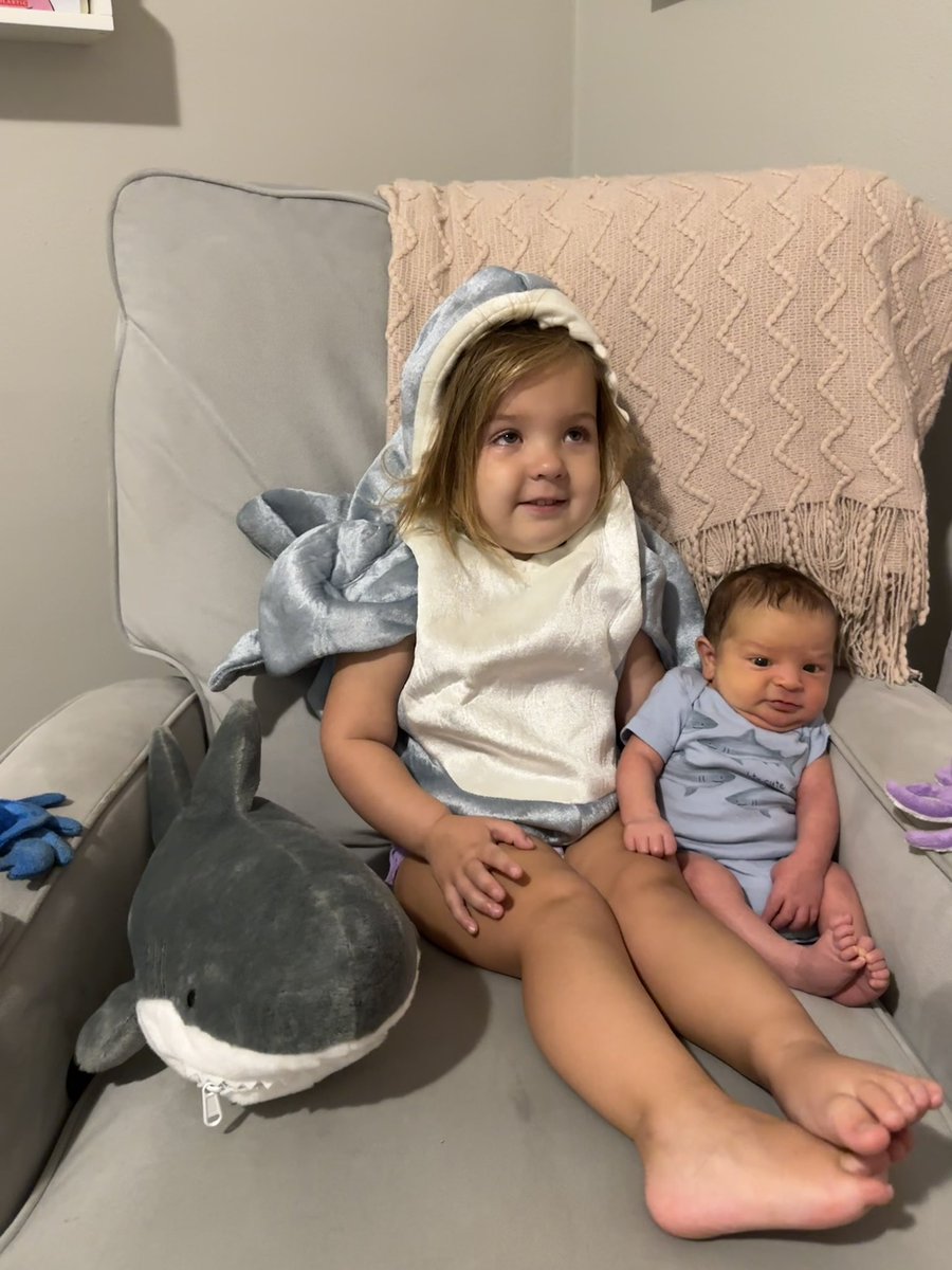 AshleighOst's tweet photo. Baby’s first #SharkWeek &amp; big sister is showing him the ropes. @SharkWeek https://t.co/bYb9MjaXdt