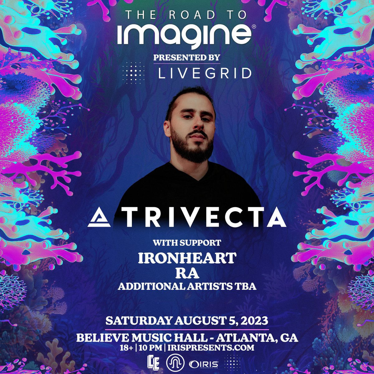 Buckle up, Imaginers! The countdown to #IMF2023 has begun, and we're hitting the ROAD TO IMAGINE in Atlanta at Believe Music Hall with @TrivectaMusic, @IronheartBass, @powerofra_, 

We are excited to offer an opening set at this show to a local DJ via our partnership @LIVEGRID_io