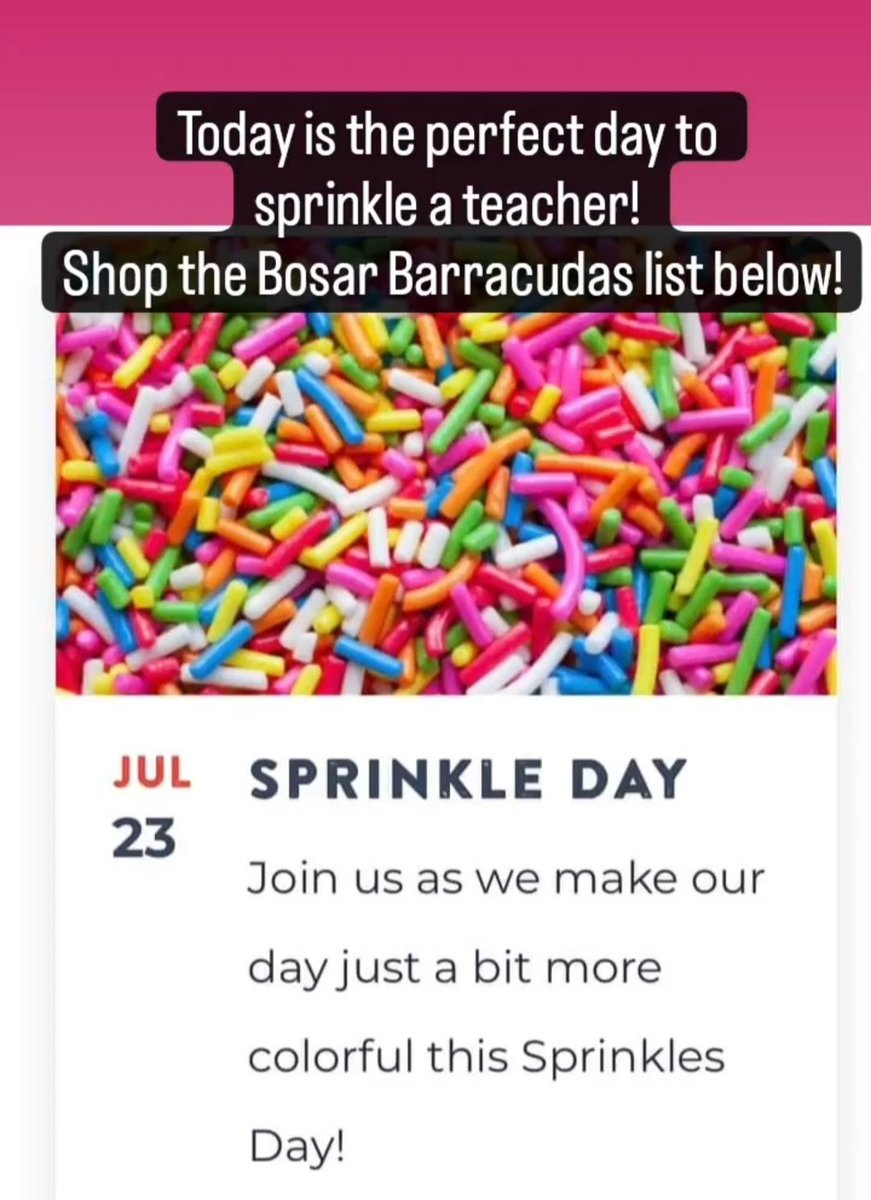 Today's the day! Let's sprinkle a #clearthelist and spread some #teacherjoy! 

Drop your list. Shop. Sprinkle. RT. Repeat! ❤️ 

amazon.com/hz/wishlist/ls…

<a href="/PatrickTheGiver/">PTG</a>
<a href="/ShawnJohnson/">Shawn Johnson East</a>
<a href="/amazon/">Amazon</a>