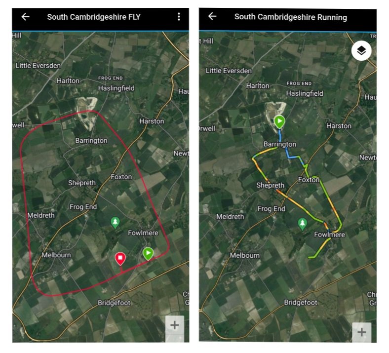 Barrington - FowlmereAirfield circuit earlier this week. Flew it 🛩️, then ran it 🏃🏾‍♂️. 34,000kcal (aviation fuel), then 1400kcal (my fuel), respectively. Great fun, both ways, worth every calorie! #GeneralAviation #WorkLifeBalance