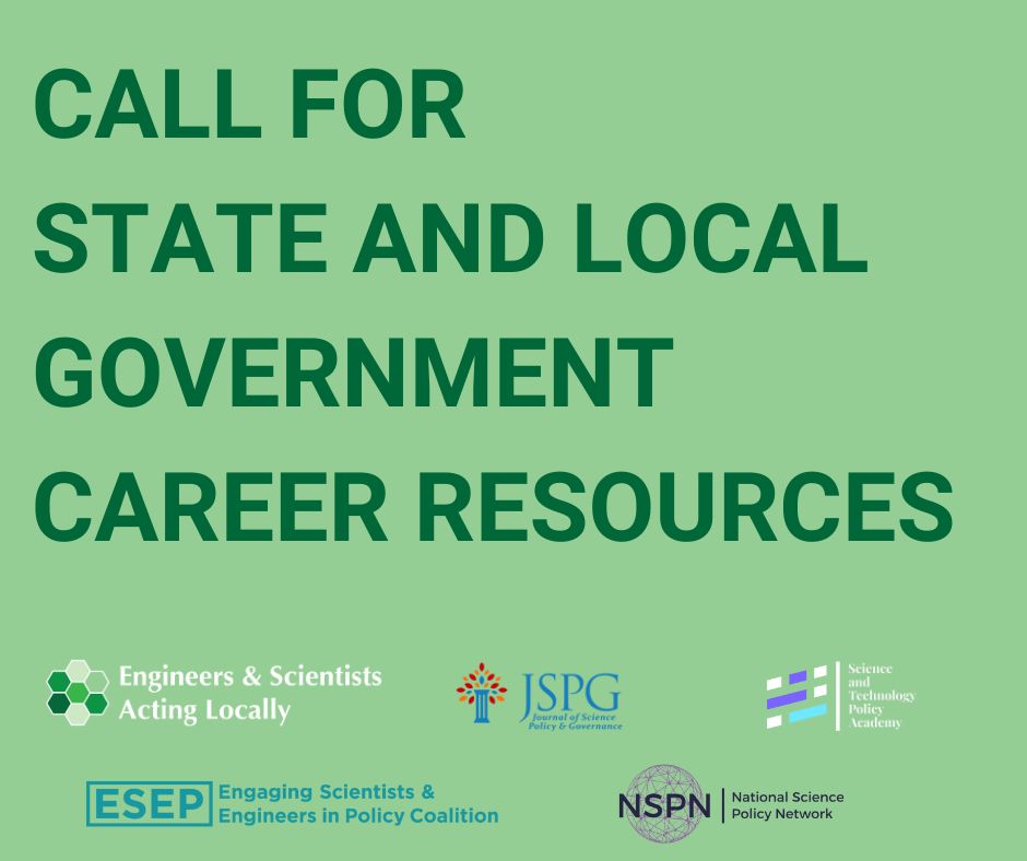 Do you know any resources to help people with STEM backgrounds navigate careers in state and local government? We’re building a local @SciPolJobs resource list! Let us know where you would go by posting in the comments or by using the hashtag #LocalSTEMJobs.