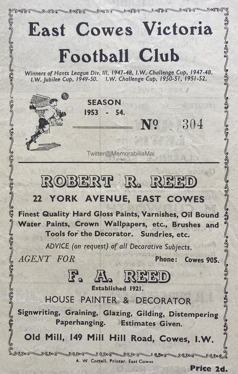 MemorabiliaMal's tweet photo. East Cowes Vics 1 HMS Excellent 0
FA Amateur Cup 19/9/53
#UTV #EastCowes #IsleofWight
#IOW #HMSExcellent #Portsmouth https://t.co/3dPIPU4bdP