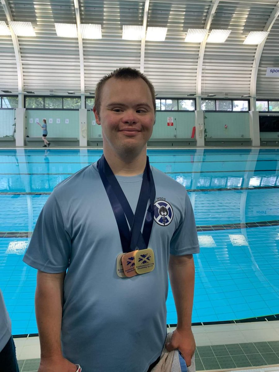 Well done Mikey at the first Scottish Learning Disability Summer National Games. Part of the West of Scotland Team. 3 races, 3 medals plus at least one PB of 5sec in 100m free taking gold, silver 50m fly,  bronze 50m back. Well done, an amazing achievement! <a href="/ScottishSwim/">Scottish Swimming</a>

🥇🥈🥉