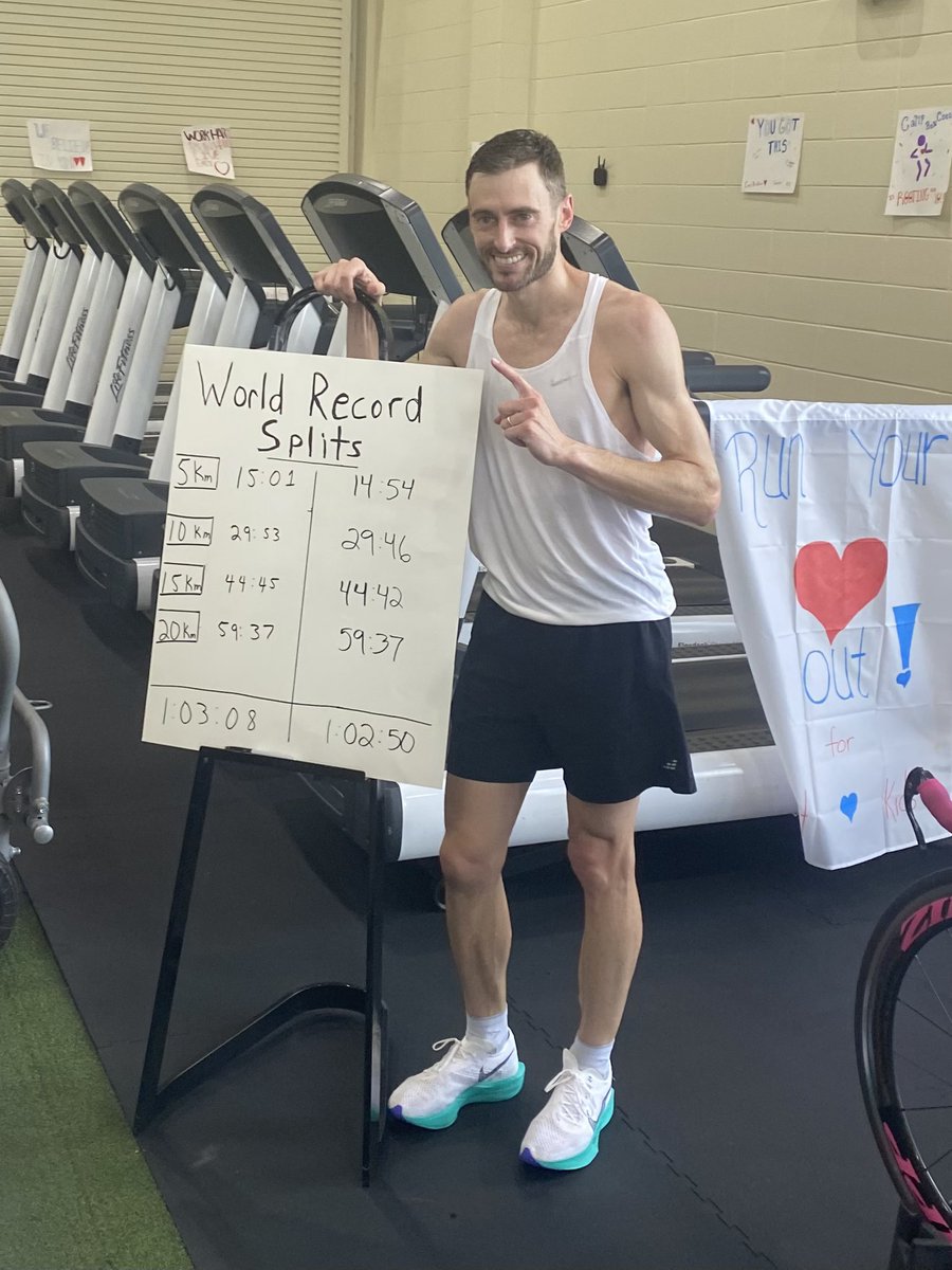 MSUCoachGilroy's tweet photo. @JarrettLeBlanc1 broke the world record today for the treadmill 1/2 Marathon his time of 1:02.50 was 18sec faster then the previous mark. His effort was to raise awareness and funds for @CampBonCoeur for children with heart defects! ##LetsRun #kplctv #americanpress #mcneese https://t.co/WyrCjechjq