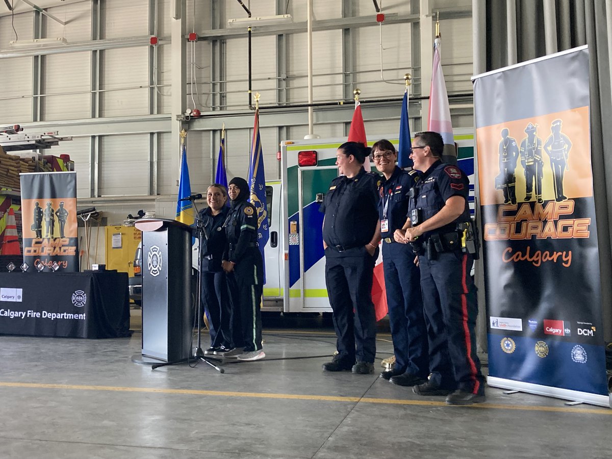 EHS_Alberta's tweet photo. #YourEMS congratulates the 24 participants from #CampCourageYYC '23 on their graduation ceremony today. This past week, campers learned what it takes to be a #firstresponder in #EMS, the #CalgaryPoliceService, & the #CalgaryFireDepartment. Congratulations once again! @AHS_careers https://t.co/kwqkpGaTyF