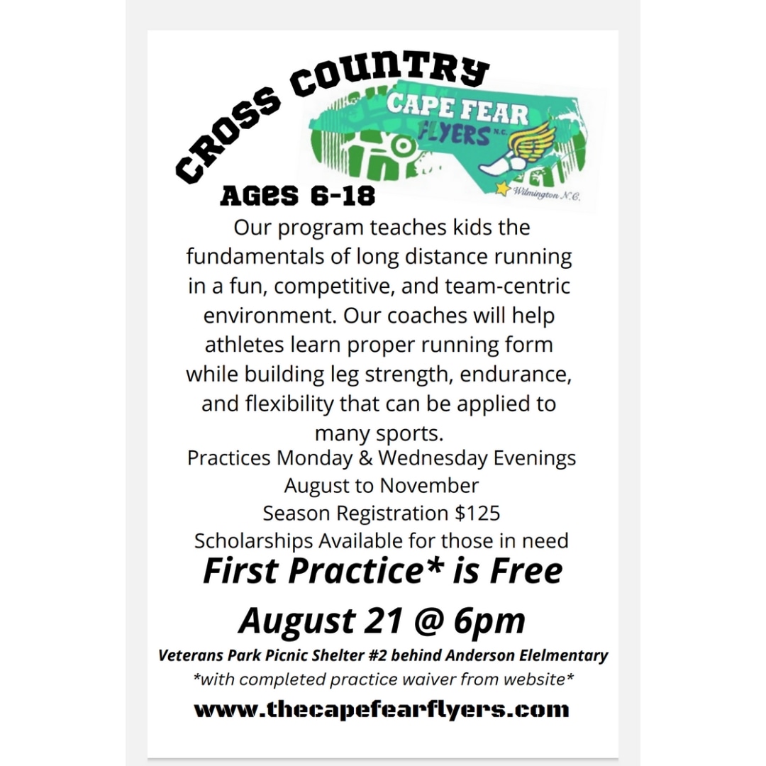 CapeFearFlyers's tweet photo. @Usatf accredited and @AAUTrackNField affiliated youth cross country program 2023 season.

#crosscountryseasoniscoming #usatfyouth #aaucrosscountry #youthrunners #distancerunners #RunILM https://t.co/HoIe1Vq0ca