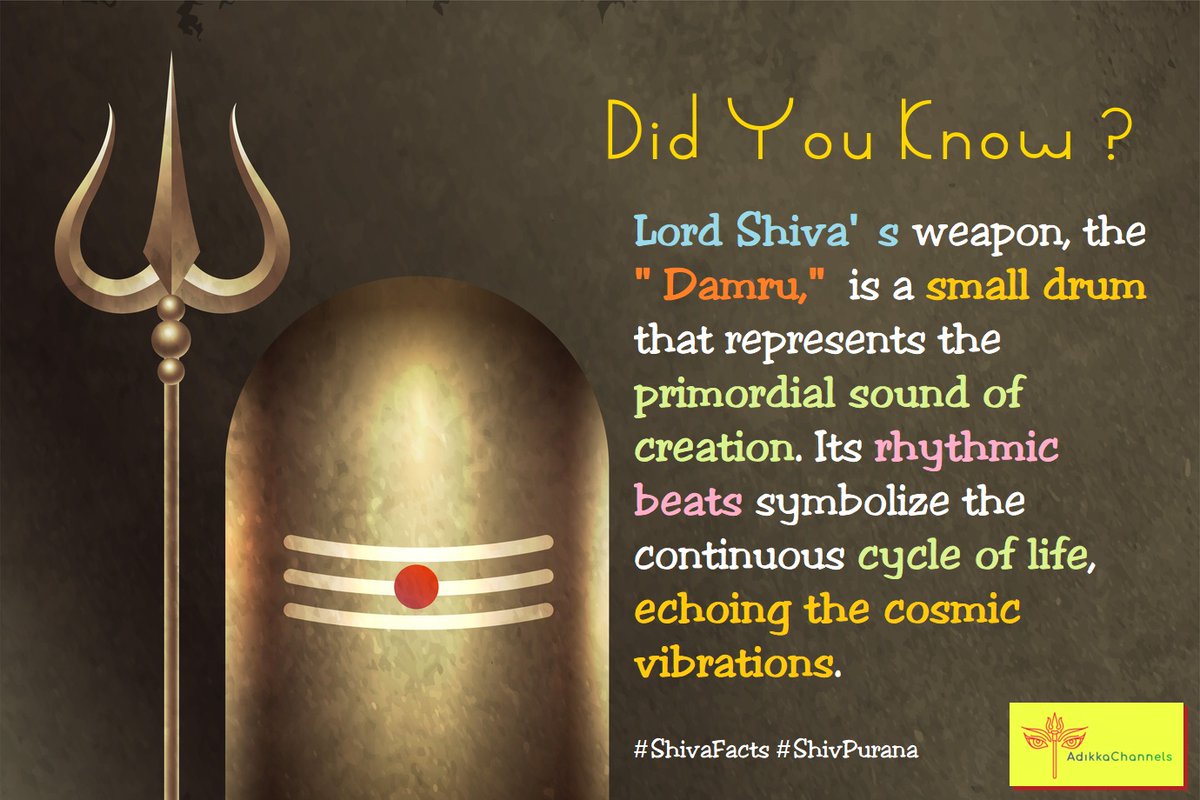 Adikkachannels's tweet image. Embrace the Rhythms of Creation: Discover the Mystical Power of Lord Shiva's 'Damru,' the Drum of Primordial Sound. Let its Beats Resonate with the Eternal Cycle of Life and Cosmic Harmony. 🥁🌌 #ShivaFacts #ShivPurana #CosmicVibrations #HarHarMahadev #adikkachannels