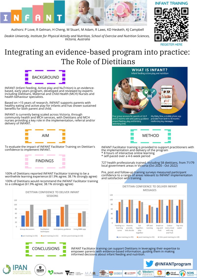 If u are at @dietitiansaus #DA2023, check out poster #44 & chat with @rickygelman about the role of the dietitian with the @INFANTprogram from @DeakinIPAN @DeakinHealth @DeakinNutrition