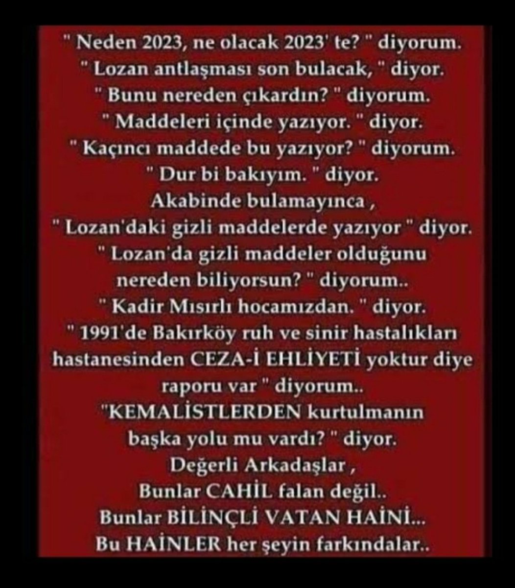 Kanı bozuklar 
aynı b@kun soyu

Bağrımızda barınıp yılanlaşanlar...

Türk Türklük Düşmanları

Alayınız apaçık ortadasınız artık...
#LozanAntlaşması