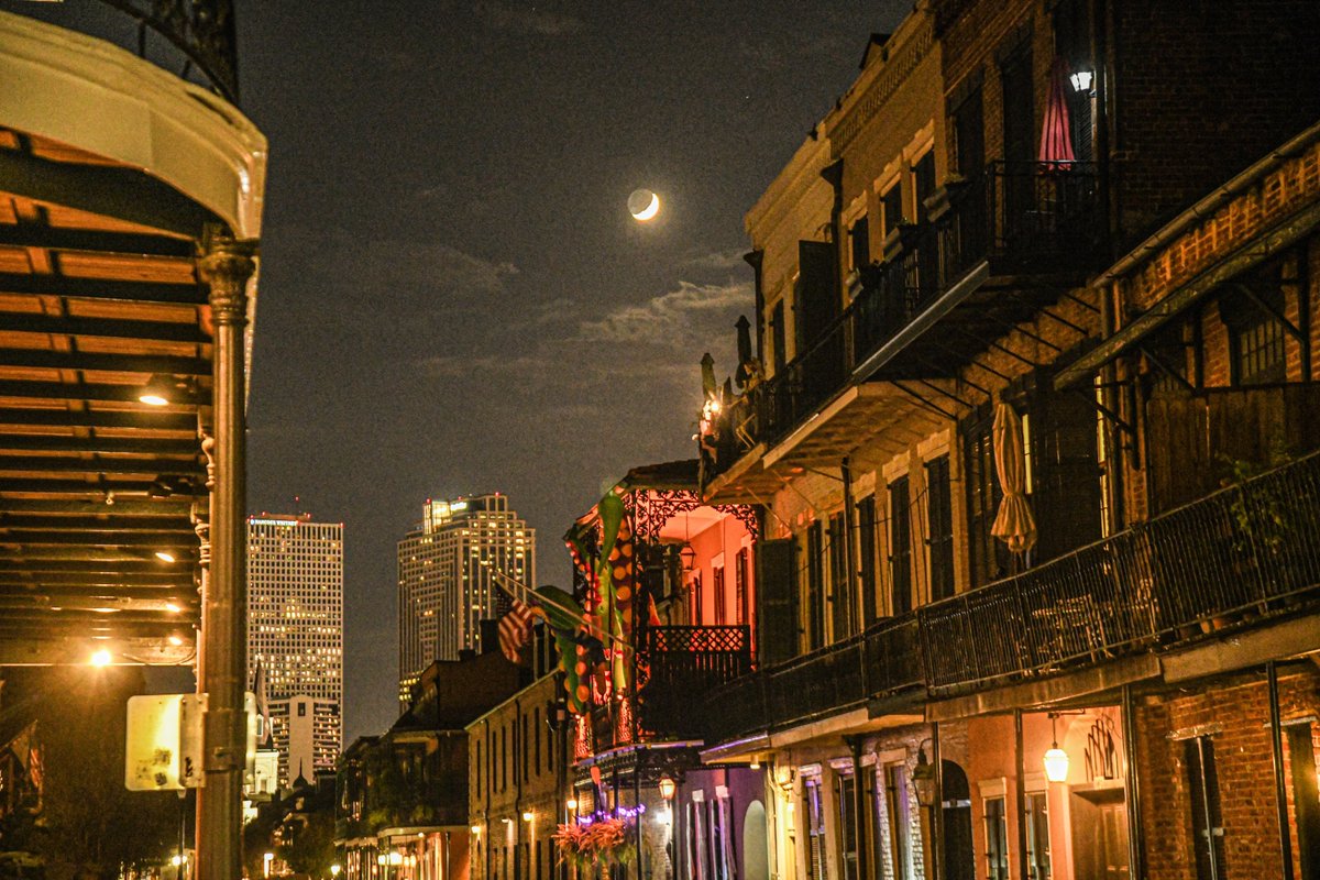 Setting moon over Chartres street, New Orleans
