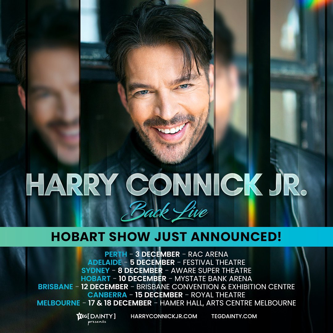“Hobart! I’m absolutely thrilled to be bringing my 'Back Live' tour to your city on Sunday 10 December.  This is the very first time I’ve been to Tassie and I just can’t wait!  Tickets are on sale Friday July 28 via harryconnickjr.com/tour See you there!