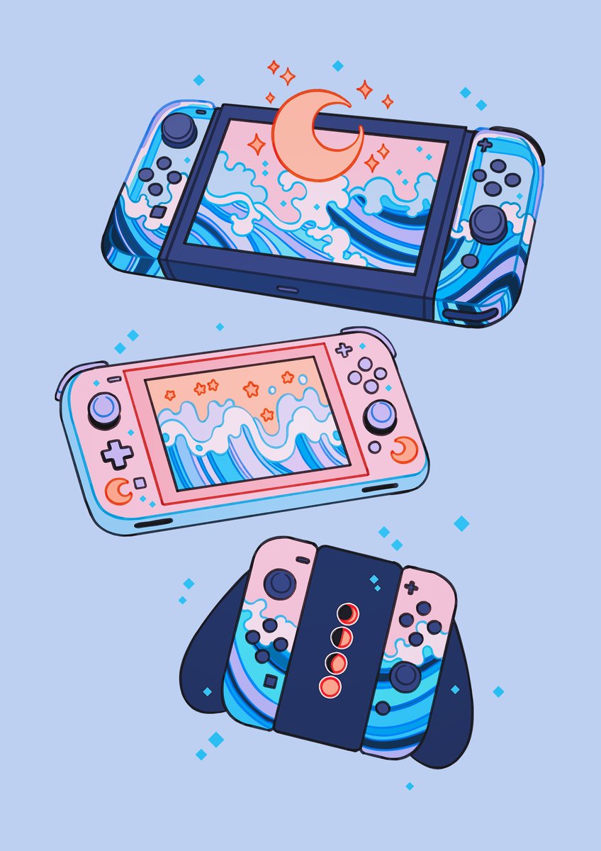 no humans simple background blue background handheld game console nintendo switch sparkle moon  illustration images