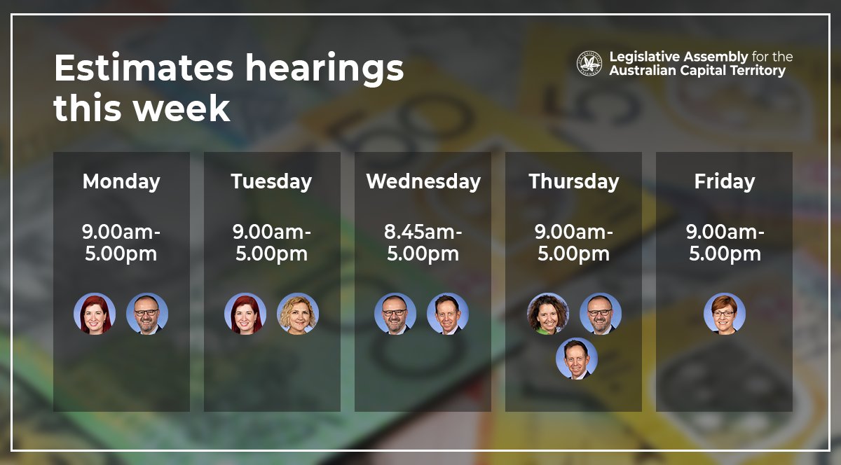 ACTAssembly's tweet photo. It's week 2 of #ACTBudget Estimates - the detailed scrutiny of the @actgovernment's spending &amp;revenue proposals for the next year.  
👥 Schedule: https://t.co/jEzn5vBEyg 
📷 Watch live or later: https://t.co/5ciEKCHcoW 
#yourAssembly https://t.co/2RNtZSWXF5