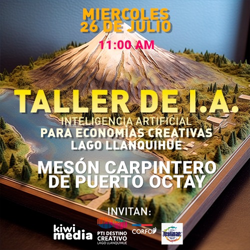 Ciclo de talleres gratuitos de Inteligencia Artificial para Economía Creativa
🚩Martes 25 de julio, 12:00 hrs. Llanquihue
🚩Miércoles 26 de julio, 11:00 hrs. Puerto Octay 
🚩Jueves 27 de julio, 19:00 hrs. Puerto Varas
Conoce más vía <a href="/diario_eha/">El Heraldo Austral</a> 
eha.cl/noticia/local/…