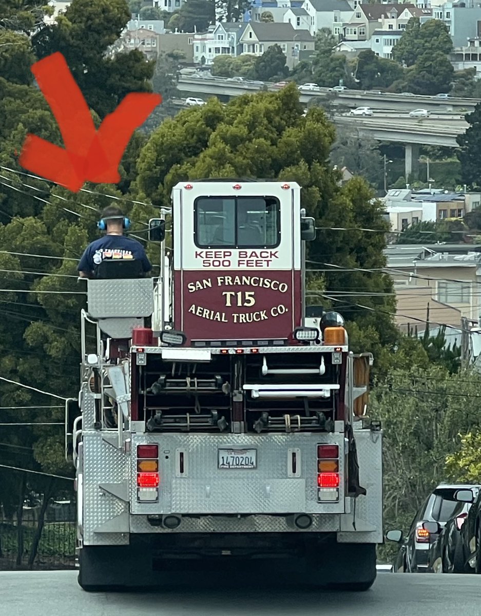 SFFDPIO's tweet photo. From Dawn to Dusk we train, as it betters us for you. This veteran firefighter sits on the outside of the tiller cab as a junior firefighter enhancing their skills as a tiller operator. This person moves the back end of the truck as we navigate the many challenges on our streets and affords us the ability for optimal apparatus placement on the scene of an emergency. 

We train with one goal, your safety. @SFFFLocal798
