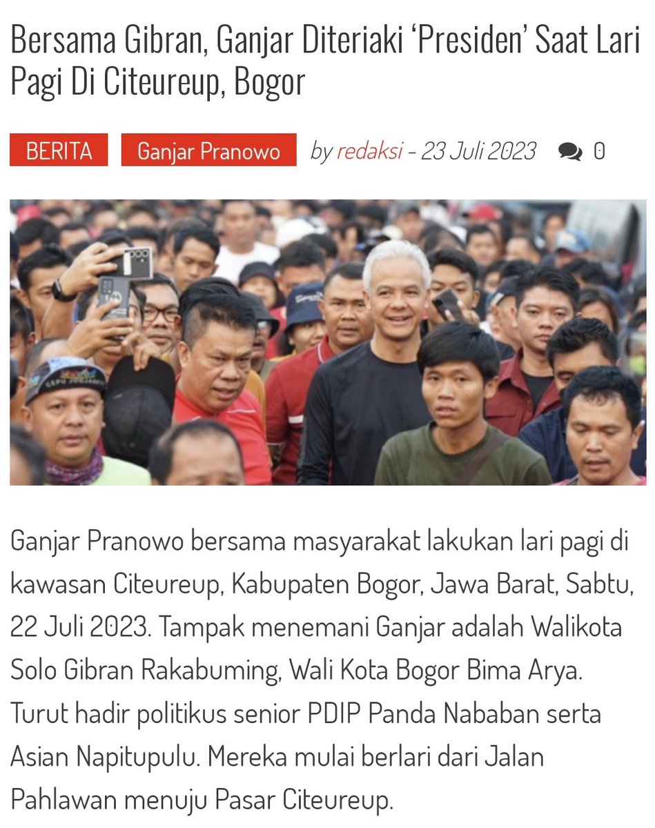 Bersama Gibran, Ganjar Pranowo Diteriaki ‘Presiden’ Saat Lari Pagi di Citeureup, Bogor infosepeda.id/2023/07/23/gan…