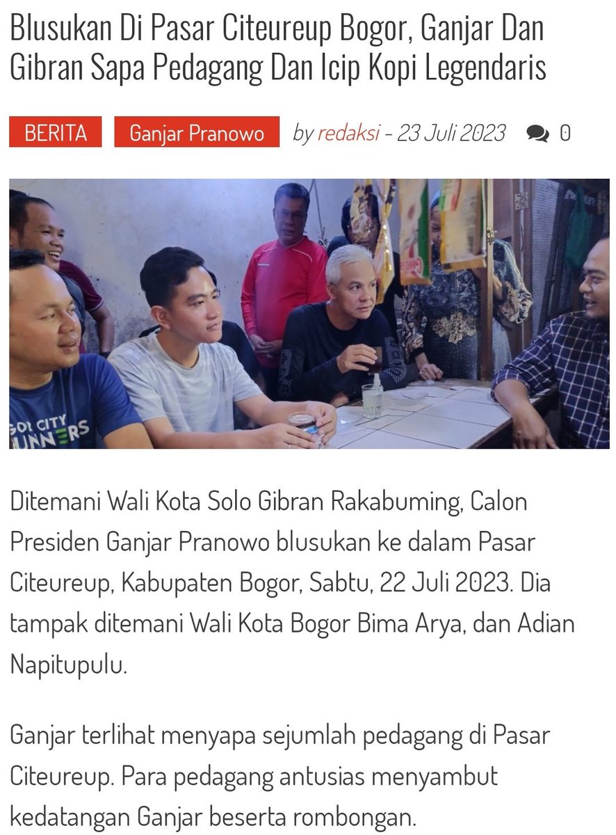 Blusukan di Pasar Citeureup Bogor, Ganjar dan Gibran Sapa Pedagang dan Icip Kopi Legendaris infosepeda.id/2023/07/23/blu…