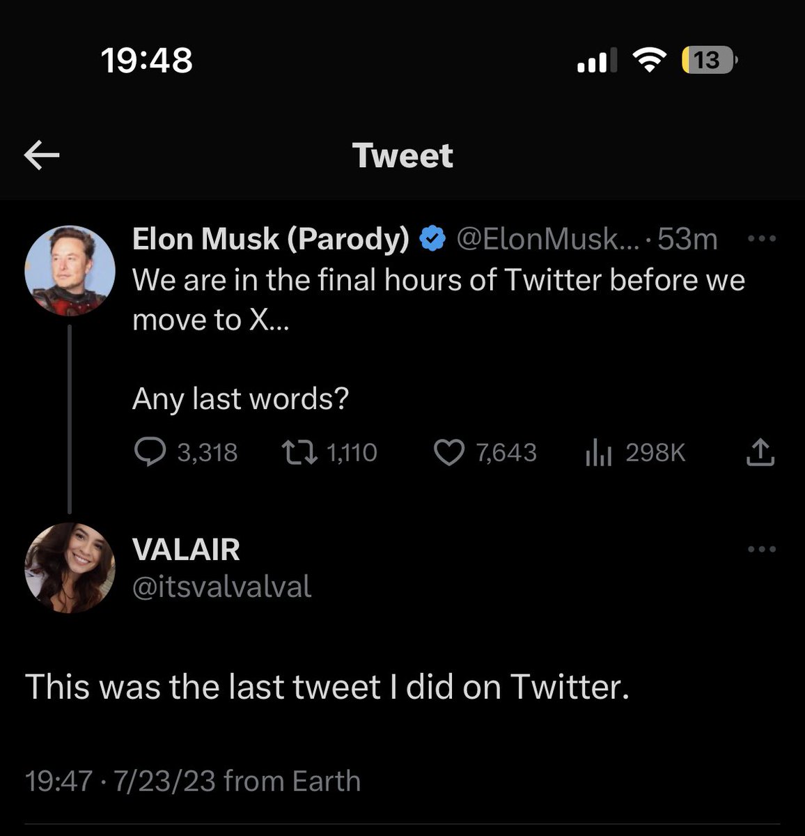 itsvalvalval's tweet image. Remember this moment @elonmusk 
#flashback2023 #x