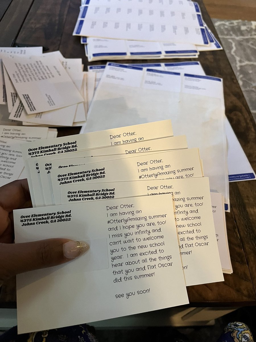I had a little help getting these postcards ready to send to our Otters! <a href="/OceeElem/">Ocee Elementary School</a> can’t wait to welcome students back in two weeks! <a href="/oef_otter/">OEF Otter</a>