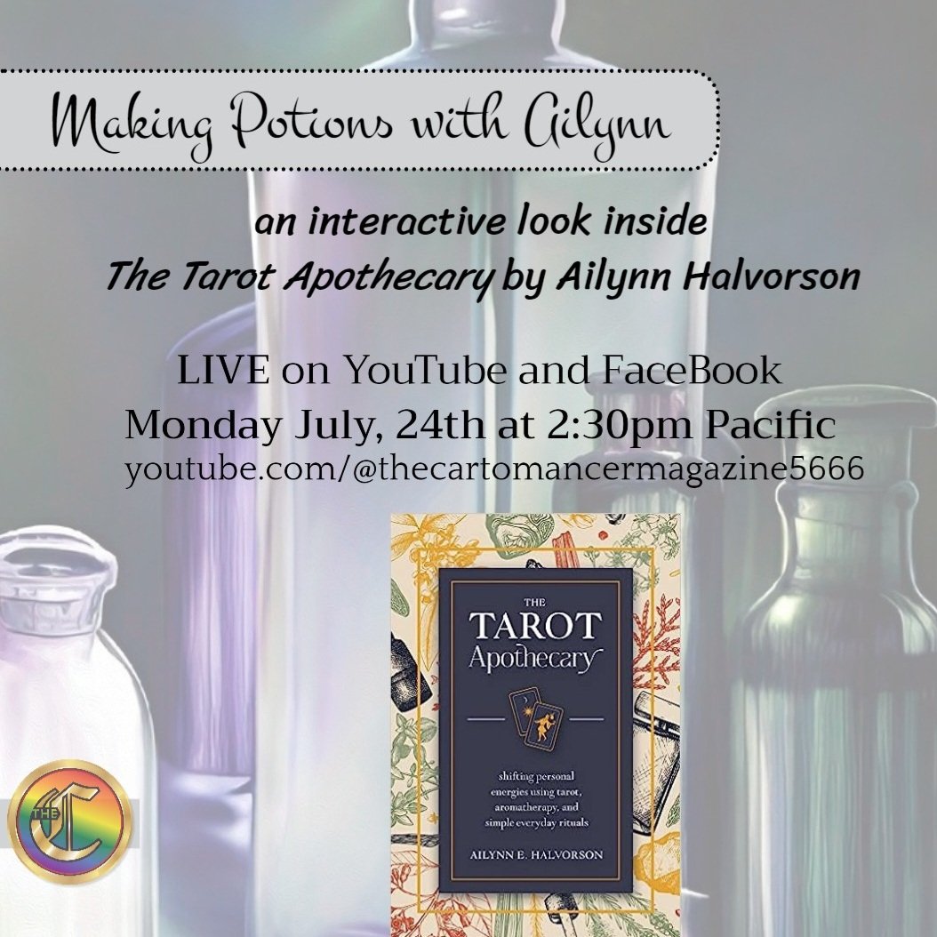TheCartomancer's tweet photo. Monday, July 23rd - Ailynn Halvorson leads Amber and Jaymi in creating custom potions that will enhance and transform their personal work.
.
Join us for an interactive look inside @by_ailynn 's book, The Tarot Apothecary (@llewellynbooks , 2022). https://t.co/V5pG8WDkZJ