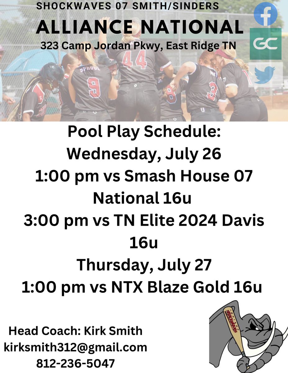 Next week my team and I travel to Chattanooga, TN for our last tournament! Here’s the schedule!