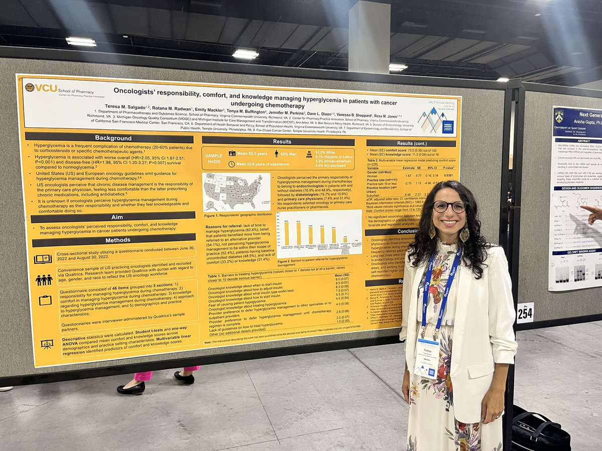 VCUPharmacyDean's tweet photo. Our @VCUPharmacy faculty and staff are well represented at the @AACPharmacy Poster Session. Kudos to @LCaldasPharmD, @RuchaBond, @EduCaitorPharmD, @teresamsalgado, Dr. Keel, Dr. Frankart, Dr. Donohoe, & Dr. Crawford for being on hand to talk about the #innovation at #VCUSoP https://t.co/NgAq4vQJLm