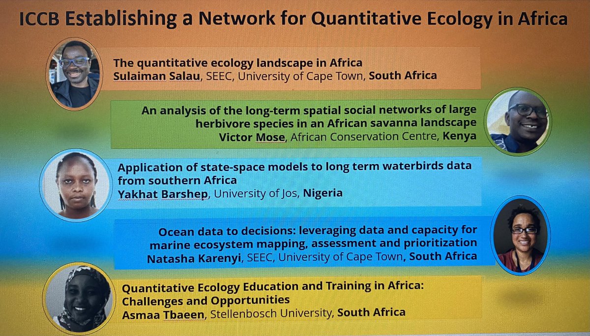 So excited to be establishing a network for Quantitative Ecology in Africa in a symposium @ICCB2023 Kigali, Rwanda. 26 July 10:15am-1:30pm (CAT) in venue MH3.  This idea started @ISEC2022 and now we’re taking the leap #QuantitativeEcologyAfrica I can’t wait!!