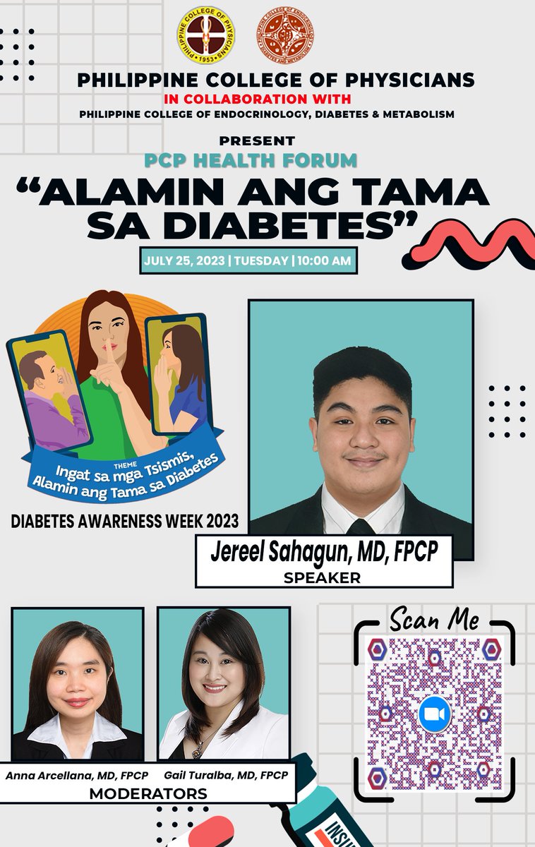 pcp1953's tweet photo. When: Jul 25, 2023 10:00 AM Taipei

Topic: PCP Health Forum: Alamin ang Tama sa Diabetes

Register in advance for this webinar:
https://t.co/pkN7mDh2m2 https://t.co/ATzwKJVIzX