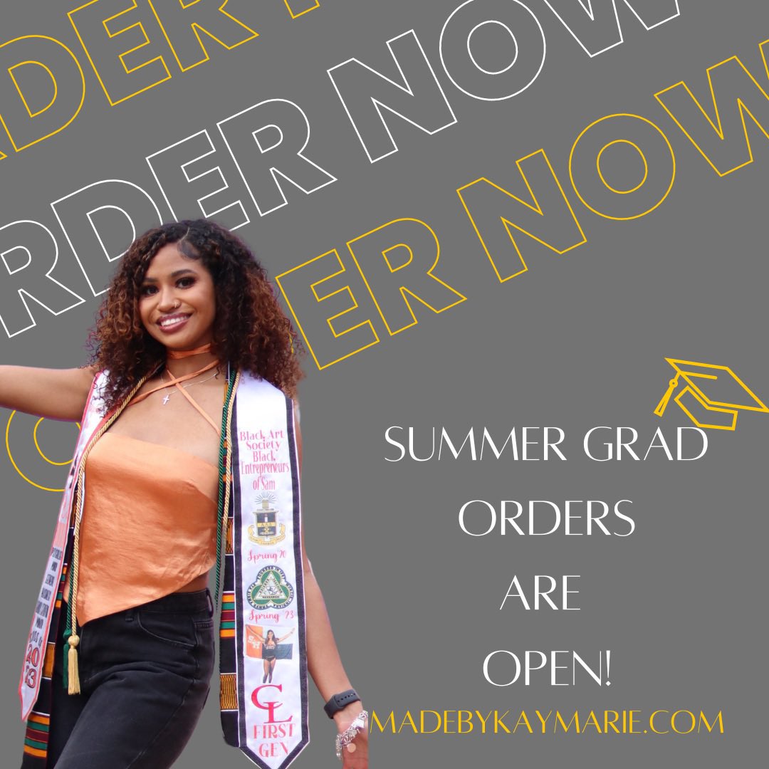 I graduated in 2022 but…Isn’t summer graduation like next month or something?

Hit up <a href="/makaylahmarieee/">kay marie</a> for the custom grad stoles before it’s too late🥶