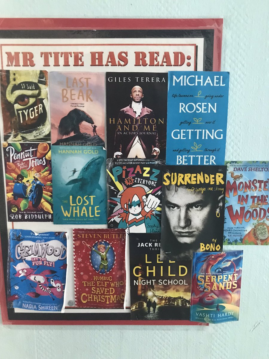 This is a selection of what I read to myself this year. I display it to the children in my class to promote myself as a reader. I wasn’t too good at keeping it updated this year. I left off some books - Matthew Perry’s autobiography and a couple more Lee Child books to name a few https://t.co/T7RoUQyT0W