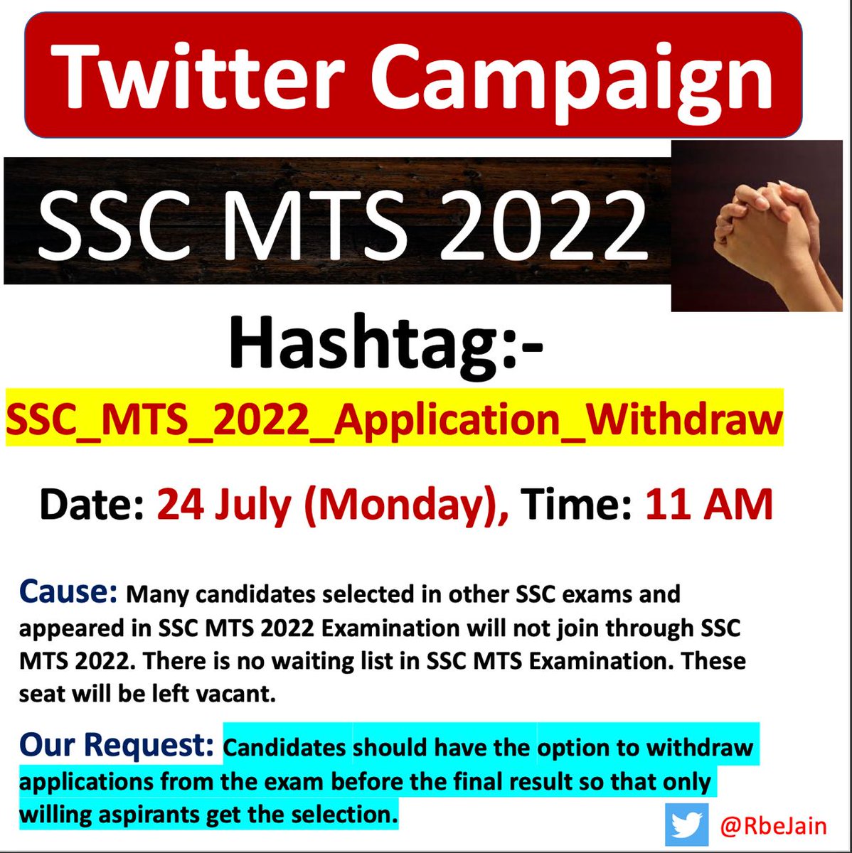 Mahendra1266's tweet photo. #SSC_MTS_2022_Application_Withdraw
In every SSC recruitment seats left vacant. SSC should implement waiting list provision. Candidates suffering a lot.
@DoPTGoI
@DrJitendraSingh
@PMOIndia
@RaMoSirOfficial
@abhinaymaths
@RbeJain
@adityaranjanaka
#SSC_MTS_2022_Application_Withdraw https://t.co/ROr0ljghVa