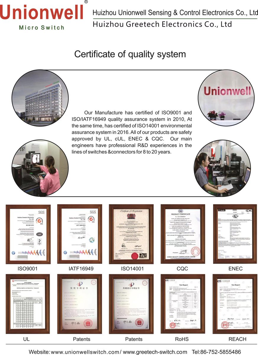Professional Micro Switch Solution Provider -  Certificate of quality system