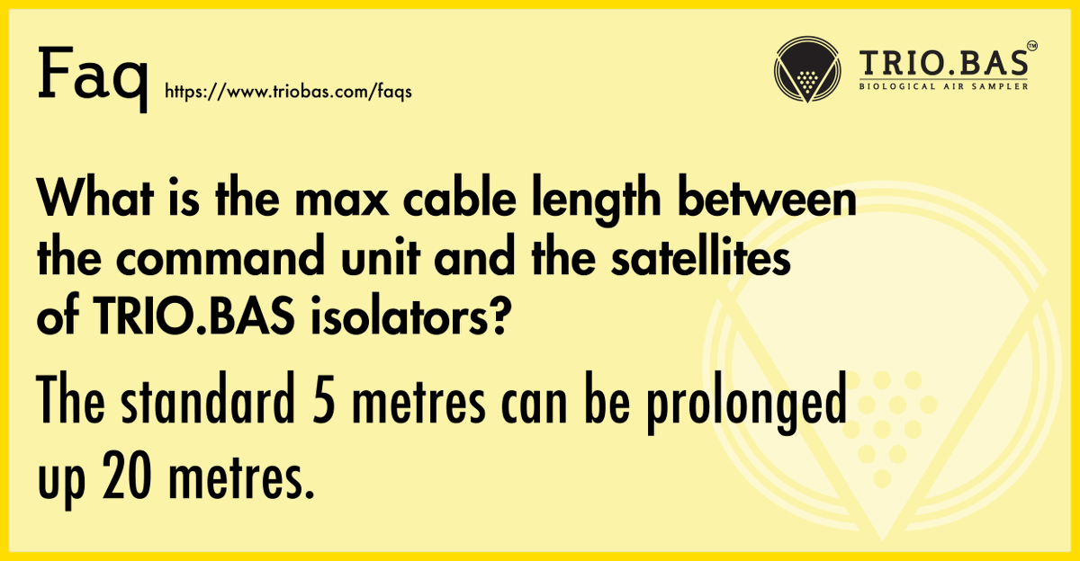 alexligu's tweet photo. #Faq - What is the max cable length between the command unit and the satellites of TRIO.BAS isolators?
- 
The standard 5 metres can be prolonged up 20 metres.
- 
https://t.co/kghnH4ixnh
- 
#triobas #airsampler #activeairsampling #microbiological #environmentalmonitoring https://t.co/snHaPOSdgY