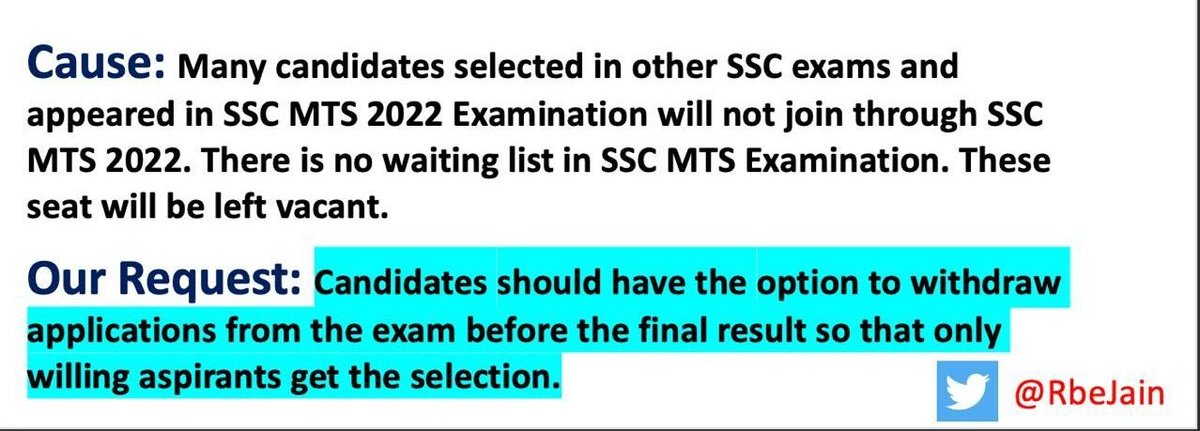 im_bibhash's tweet photo. Dear.Ssc Please introduce Candidature Cancellation Form, where selected. Candidates can withdraw their candidature and seat wastage can be avoided. 
1 Seat= 1 Happy family =1000 Hopeful students
@DoPTGoI @DoptSecretary @DrJitendraSingh https://t.co/s8wFPcPM49