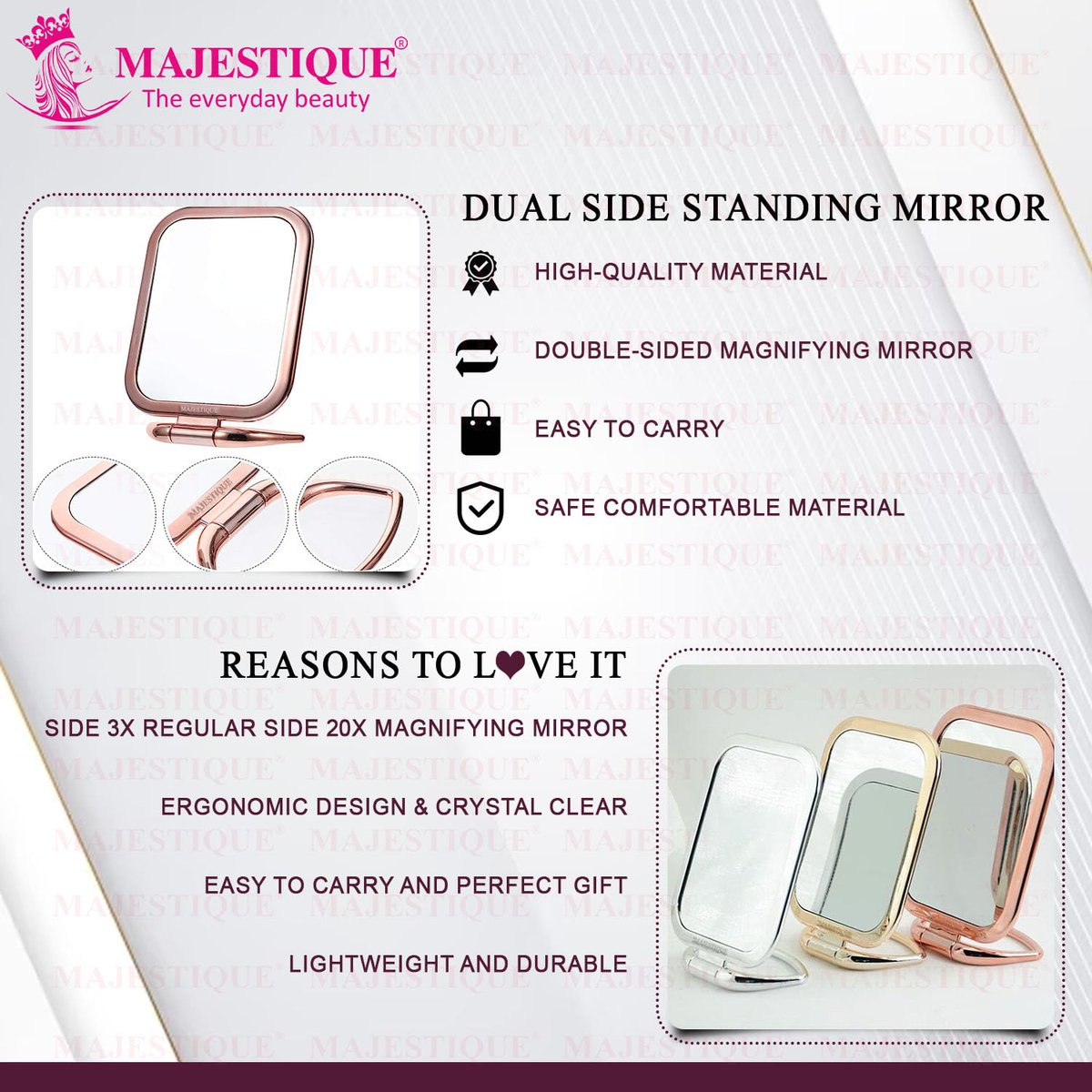 MAJESTIQUE Tabletop Mount Double Side Makeup Mirror, 1X/20X Square Zoom Mirror, #MakeupMirror
#VanityMirror #BeautyTools #ZoomMirror #MakeupVanity #anushkasharma #BeautyRoom
#GlamRoom #priyankachopra #SelfcareEssentials
#BeautyMirror #MakeupAddicts #BeautyGuru
#MakeupLovers