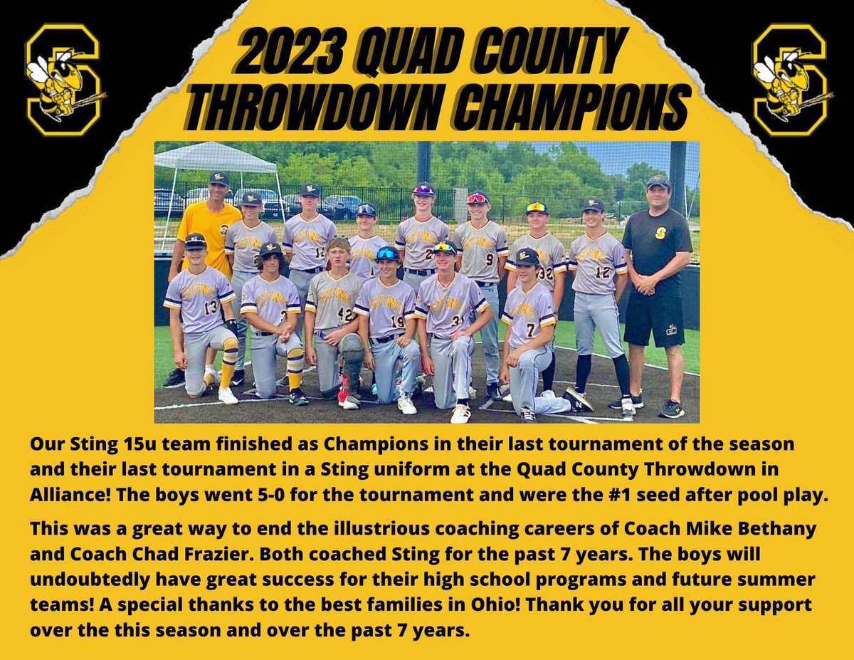 Congratulations to our 15u squad on finishing up their season &amp; career in the Sting program in style!