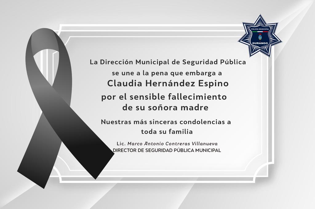 Envío mis más sinceras condolencias y un abrazo solidario a <a href="/claudiahepan/">Claudia Hernández</a>, Secretaria de <a href="/SRNYMA/">S R N M A</a>, y a su familia por la irreparable perdida de su señora madre.

Fortaleza y pronta resignación ante estos momentos difíciles.