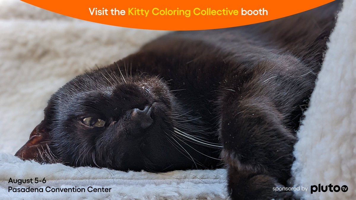 Not only does @PlutoTV have a FREE 24/7 Cat channel, but they’ll be sponsoring the Kitty Coloring Collective booth this year at CatCon! The first 50 people to come to the booth and show that they’ve downloaded the Pluto TV app will get a free pet bandana! #PlutoTV