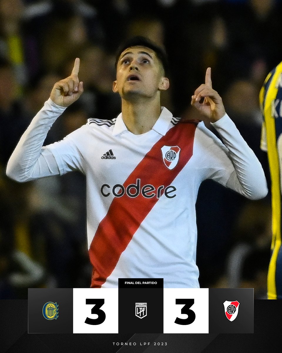 RiverPlate's tweet photo. 🔚 Final del partido. Rosario Central 3 - River 3.

#VamosRiver ⚪️🔴⚪️ https://t.co/plpTkhsfWn
