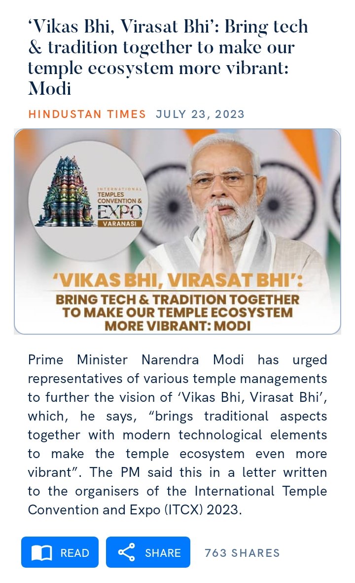 tridib_bordoloi's tweet image. ‘Vikas Bhi, Virasat Bhi’: Bring tech & tradition together to make our temple ecosystem more vibrant: Modi
hindustantimes.com/cities/others/…
#VikasbhiVirasatbhi #TempleEcosystem #technologyAndTradition