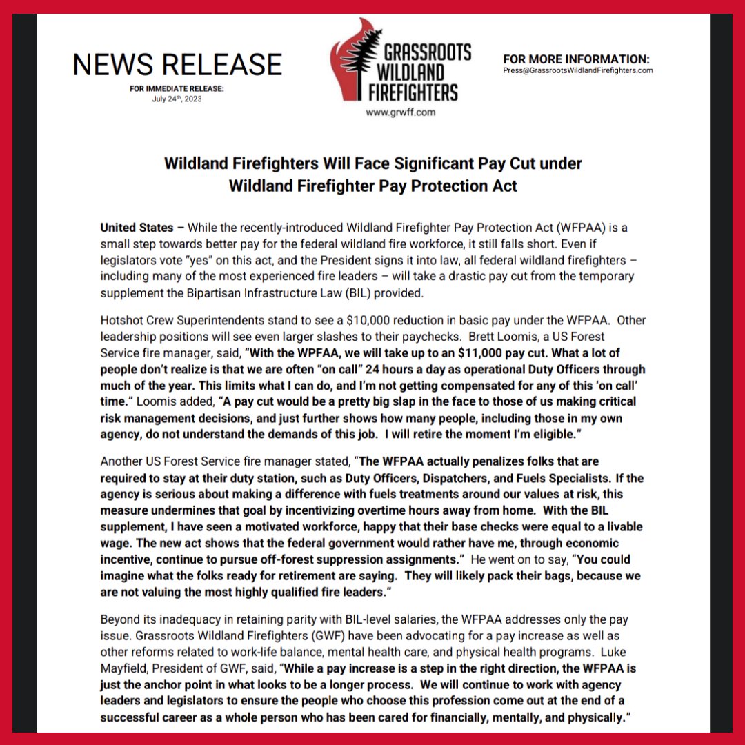 GrassrootsWFF's tweet photo. Read the News Release here! https://t.co/xVOuYoC9cw

#cutlinenotpay

#grassrootswildlandfirefighters #grwff
#nothingaboutuswithoutus #dyingbreed #fiscalcliff #firefighterfiscalcliff https://t.co/7ml830Uxa1