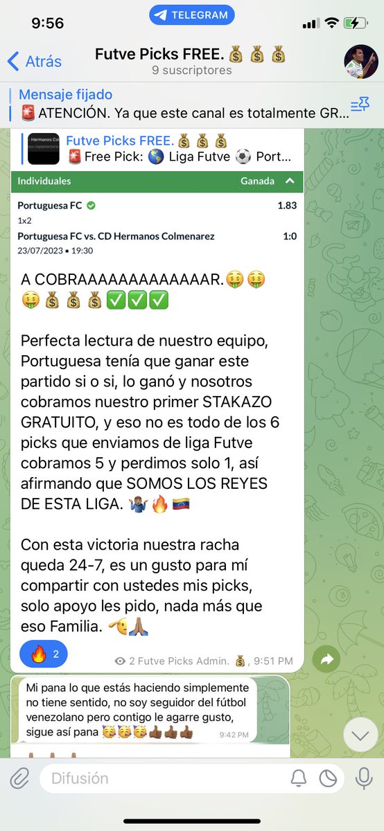STAKAZO GRATUITO COBRADO, Portuguesa gano y nos llevamos esa cuota 1.86💰✅

📊Resumen de nuestros números:

5-1 esta jornada de liga Futve donde somos REYES. 🤑💰

Racha 24-7 en Free Picks🔥

Y todo GRATIS, que esperas en unirte a la familia? 🤷🏽‍♂️

t.me/futvepicks