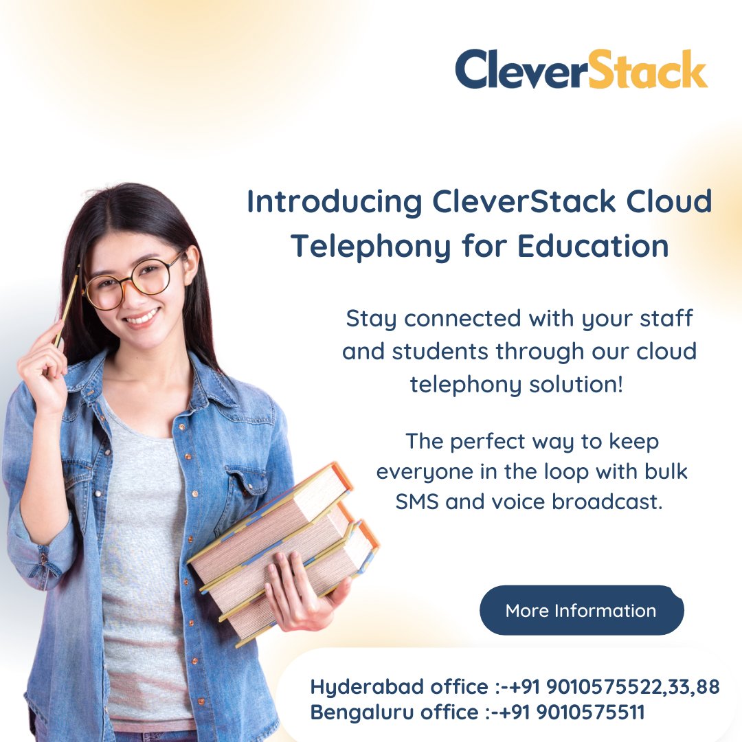 clever_stack's tweet image. Our cloud telephony solution ensures you can quickly reach large groups of people with automated messages, saving you time and effort.
cleverstack.in
Hyderabad office :-+91 9010575522,33,88 | Bengaluru office :-+91 9010575511
#cleverstack #cloudtelephonyforeducation