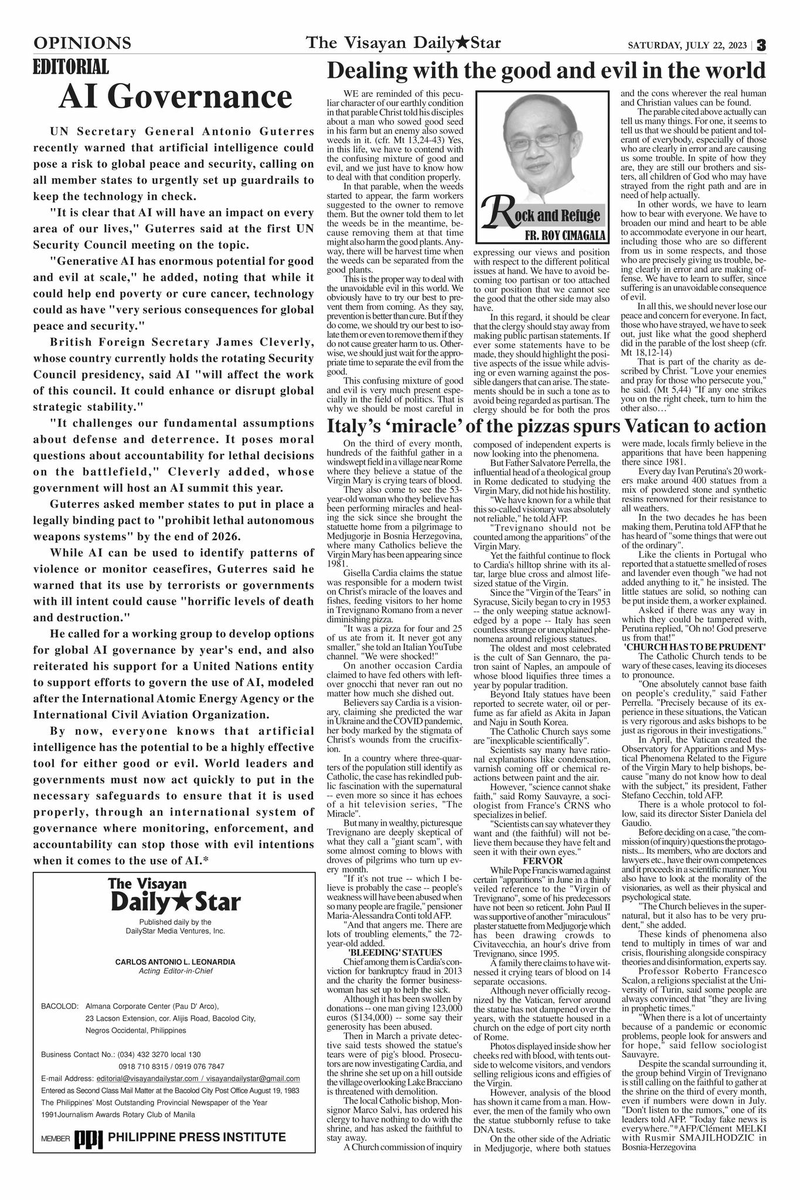 visayanstar's tweet photo. The Visayan DAILY STAR
July 22, 2023 issue https://t.co/7Y62QcyfZV