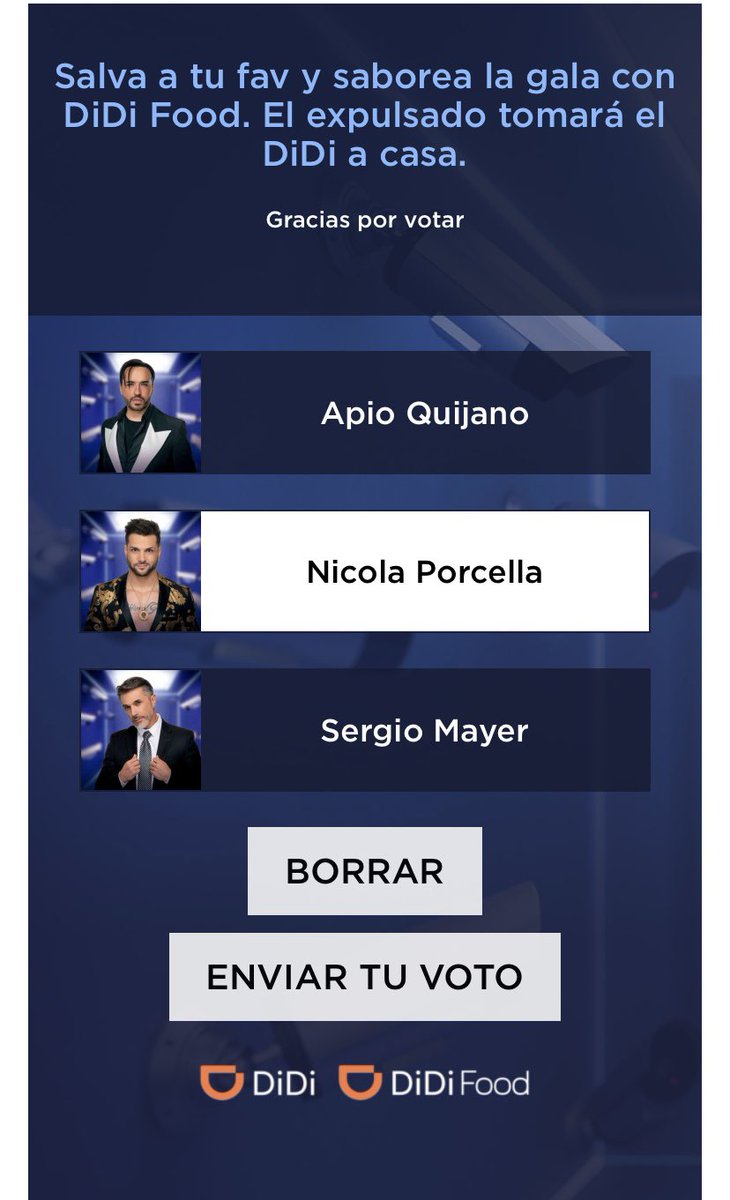 Acá andamos votando!
Me gustaría que se fuera Apio, pero lo único que me importa es que no se vaya Nicola. #LacasadelosfamososMx