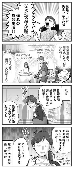 都会生活の現実。 -- 「基本的にはよ辞めたいと思っていた日々の話 byも～さん @mori2ta 」 #ヤメコミ #やめたい #4コマ ▼も～さんの過去作品 