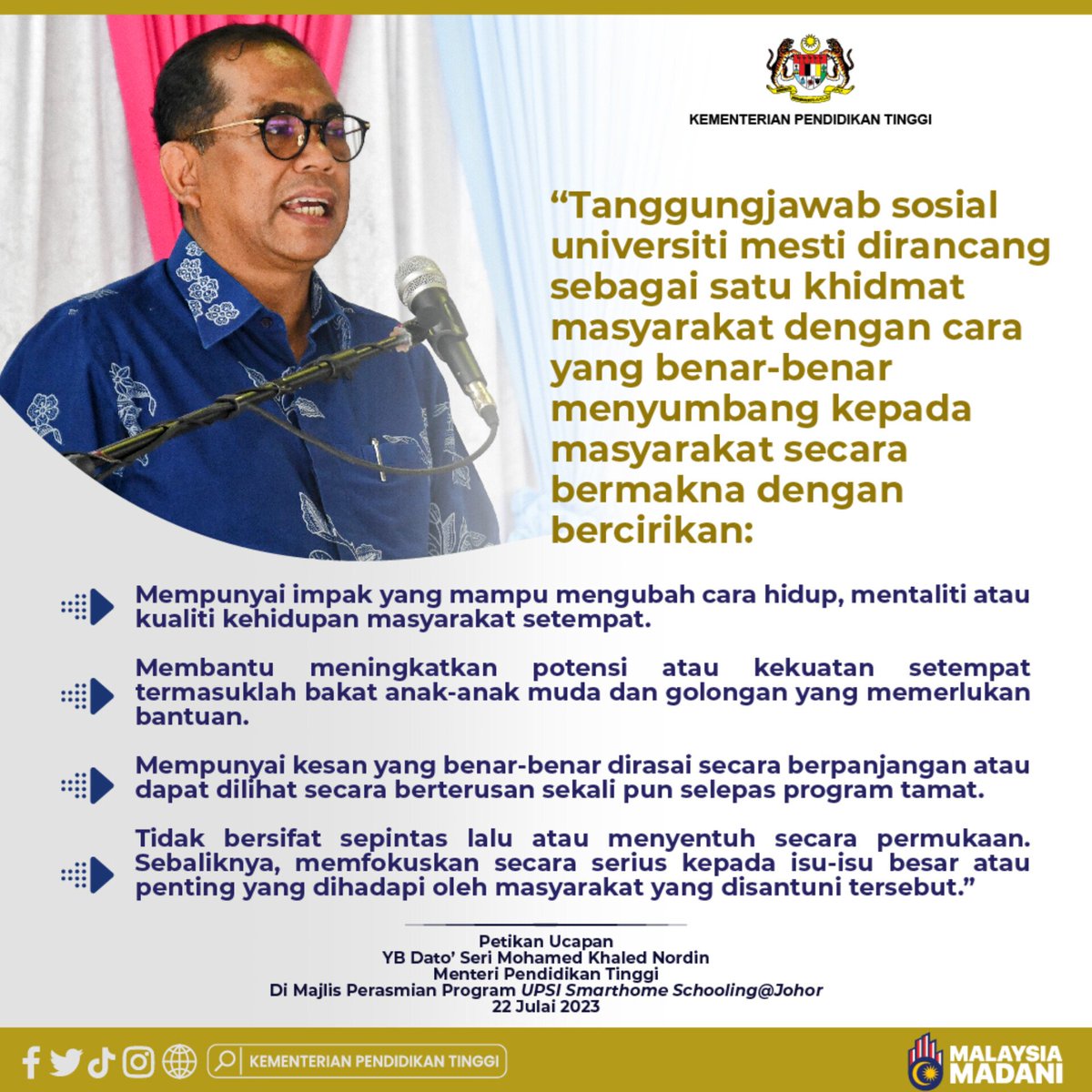 "Tanggungjawab sosial universiti mesti dirancang sebagai satu khidmat masyarakat dengan cara yang benar-benar menyumbang kepada masyarakat secara bermakna dengan bercirikan :

Lanjut : m.facebook.com/story.php?stor…

#MalaysiaMADANI